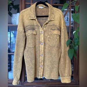 Mystree Mustard Distressed Button Down Shirt